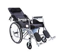 Silla de ruedas plegable liviana, reclinable ajustable en 6 posiciones, cómodo respaldo plegable con brazo y pata de elevación, freno de mano doble de acero con alto contenido de carb