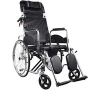 Silla de ruedas plegable, multifuncional Silla de ruedas reclinable plana completamente acostada con inodoro Carro para personas mayores discapacitadas Vehículo de cuatro ruedas