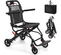 Silla de ruedas plegable para adultos, portátil, con bomba amortiguadora, frenos de mano, cinturón de seguridad, silla de ruedas de aluminio de 5,9 kg, para viajes y todos los