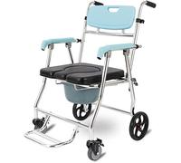 Silla de ruedas plegable, silla con inodoro rodante - Silla de ducha Silla con inodoro portátil de aleación de aluminio impermeable con reposapiés