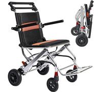 Silla de ruedas plegable Silla de ruedas de transporte portátil Sillas de ruedas de viaje ligeras con freno de mano Carros para sillas de ruedas ultraligeros