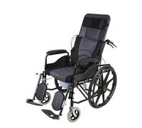 Silla de ruedas plegable, silla de ruedas ligera de acero autopropulsable, con inodoro, reclinable de 90 a 180 grados, silla de ruedas con inodoro y respaldo alto reclinable