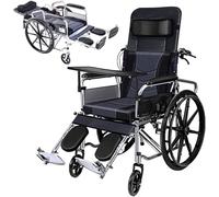 Silla de ruedas plegable, silla de ruedas manual autopropulsada con respaldo alto reclinable, scooter con bandeja y orinal, para personas con obesidad mórbida y discapacidades