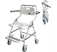 Silla de ruedas plegable, taburete de baño con ruedas para ancianos y discapacitados, taburete de ducha con brazos abatibles y respaldo ergonómico, silla de ruedas dos en uno y silla de ducha