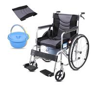 Silla de ruedas plegable ultraligera para adultos, ancho del asiento de 17.7 pulgadas y ruedas de 24 pulgadas, marco negro, inodoro y tapicería negra extraíble