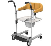 Silla de Ruedas Portátil de Acero para Personas Mayores y Discapacitadas, con Elevador Tsfer para Pacientes de Cuerpo Completo y Funcionalidad de Baño 3 en 1, Soporta hasta 150 Kg, Azul,Amar