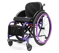 Silla de ruedas portátil de transporte, plegable, para todo terreno, ultraligera, deportiva, deportiva y de ocio, silla de ruedas manual de aleación de aluminio autopropulsada (morado B, ancho del