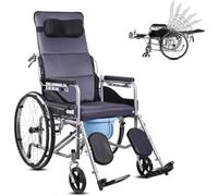 Silla de Ruedas Portátil, Silla de Ruedas Plegable con Respaldo Alto para Adultos 330-Lbs Asiento Totalmente Reclinable Ligera Autopropulsable Todo Terreno Silla de Ruedas Pesada con Inodoro para Anci