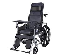 Silla de ruedas Silla de transporte plegable con bandeja, silla de ruedas de viaje con swing ausente Pierna Resto Cómodo Totalmente recostado Silla de ruedas, 18 '' Asiento, 22 0LB Capacidad Wheelchai
