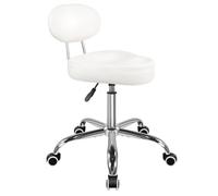 Silla de sillín con espalda Silla de dibujo ajustable Silla giratoria con respaldo Silla de sillín de cuero de PU para el laboratorio de oficina de dibujo del mostrador del salón de la barbería blanco