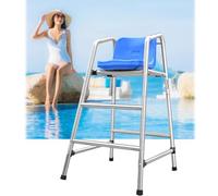 Silla de socorrista, Taburete de bar for exteriores e interiores 47,2/59,1/70,9 pulgadas alto, con orificio for sombrilla y gancho for salvavidas, cómodo for la piscina(2 steps H 120CM/47.2INCN/3.9FT)