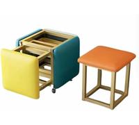 Silla de sofá anidable con ruedas giratorias y reposapiés otomano apilable para sala de estar y almacenamiento