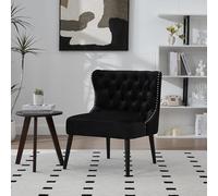 Silla de sofá individual con botón de tela, diseño moderno, sin brazo, con remaches y patas de madera maciza, para salón, dormitorio (negro)