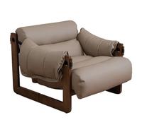 Silla de suelo con marco de madera, sofá reclinable para balcón y sala de estar, cómodo mueble de acento individual en elegante color beige