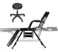 Silla de tatuaje de piel sintética con taburete y caja de almacenamiento para salón de belleza, spa, esteticista de uñas, uso de clientes