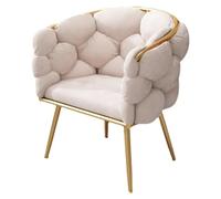 Silla de terciopelo de lujo con patas de metal dorado para dormitorio, sillón tapizado moderno y esponjoso para sala de estar, cafetería, tocador, color blanco