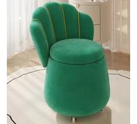 Silla de tocador con almacenamiento, taburete de maquillaje de terciopelo suave con respaldo, elegante asiento rodante para mujer, color verde, perfecto para tocador o sala de belleza