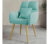 Silla de tocador de terciopelo azul claro de lujo con respaldo, silla con patas doradas para maquillaje, dormitorio, sala de estar y comedor, elegante silla de recepción tapizada con almohada