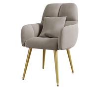 Silla de tocador de terciopelo con respaldo, silla tapizada para dormitorio y sala de estar, elegantes patas doradas, elegante silla de recepción gris claro con almohada