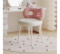 Silla de tocador de terciopelo rosa con lazo en la parte trasera, taburete de maquillaje sin brazos para el hogar, oficina, tocador, dormitorio y sala de estar, patas de metal, muebles elegantes