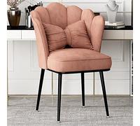 Silla de tocador de terciopelo rosa, elegante silla de escritorio sin ruedas, bonita silla de maquillaje, asiento moderno para dormitorio, sala de estar y cocina (22 x 25 x 18 pulgadas)