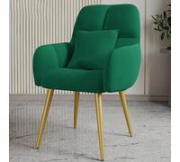 Silla de tocador de terciopelo verde con respaldo, patas doradas, silla de maquillaje tapizada, silla con almohada para dormitorio, sala de estar, comedor, elegante asiento de recepción