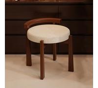 Silla de tocador tapizada con respaldo, reposapiés otomano pequeño, silla de maquillaje Sherpa con patas de madera para dormitorio y sala de estar