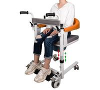 Silla de transferencia de elevación para pacientes, silla de ruedas de baño 4 en 1 con elevación manual, silla de ruedas para discapacitados, con orinal, apertura y cierre de 180°, altura ajustable