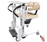 Silla de transferencia eléctrica para pacientes, silla de ruedas de transporte portátil, silla de ruedas elevadora de pacientes 4 en 1 con asiento dividido de 180°, rueda universal silenciosa de 360°