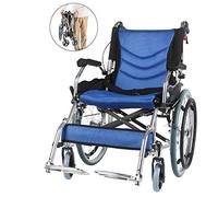 Silla de transporte liviana con frenos de mano con bloqueo, rueda grande multifuncional Todo terreno Silla de ruedas de aluminio autopropulsada manual plegable liviana (azul) (Azul)