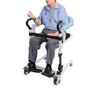 Silla de transporte para pacientes, asiento dividido de 180°, altura | Lavabo con tapa, altura regulable en 8 posiciones, asiento dividido de 180° para facilitar la transferencia