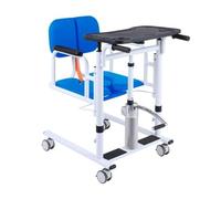 Silla de traslado de pacientes, elevadora doméstica portátil 4 en 1, asiento abatible a 180°, inodoro con cojín, carrito de enfermería con elevación hidráulica para personas mayores (azul)