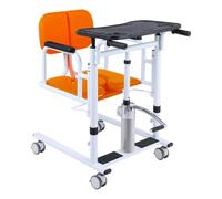 Silla de traslado portátil 4 en 1 con ruedas elevadoras y asiento abatible de 180°, inodoro con cojín y carrito de enfermería con elevación hidráulica para personas mayores (naranja)