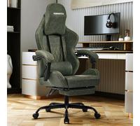 Silla de videojuegos retro de piel sintética con soporte lumbar grande, reposabrazos de enlace, silla ergonómica para computadora para juegos u oficina, color verde