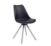 Silla De Visita Nórdica Troyes Rund Tapizada En Cuero PU I Butaca De Salón Comedor Giratoria & con Base De Madera I Color:, Color:Negro, Color del Marco:Blanco