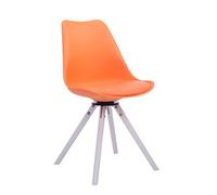 Silla De Visita Nórdica Troyes Rund Tapizada En Cuero PU I Butaca De Salón Comedor Giratoria & con Base De Madera I Color:, Color:Naranja, Color del Marco:Blanco