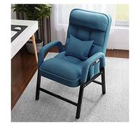 Silla decorativa de terciopelo con almohada lumbar y marco de metal, sillón pequeño ergonómico moderno para sala de estar, silla individual ajustable de ocio con bolsillo lateral, color azul