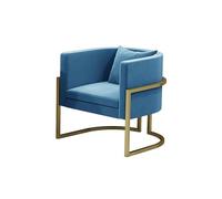 Silla decorativa de terciopelo con estructura estable de metal, diseño moderno y elegante para dormitorio, sala de estar o tocador, silla azul para tienda familiar