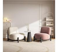 Silla decorativa moderna de mediados de siglo, taburete de forro polar de cordero mullido con comodidad de felpa, base de trípode de hierro y marco de madera de alerce para sala de estar u oficina