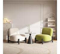 Silla decorativa moderna de mediados de siglo, taburete de forro polar de cordero mullido con comodidad de felpa, base de trípode de hierro y marco de madera de alerce para sala de estar u oficina