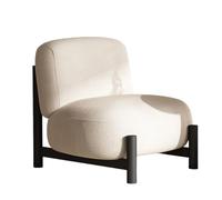 Silla decorativa moderna de mediados de siglo, taburete de forro polar de cordero mullido con comodidad de felpa, base de trípode de hierro y marco de madera de alerce para sala de estar u oficina