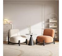 Silla decorativa moderna de mediados de siglo, taburete de forro polar de cordero mullido con comodidad de felpa, base de trípode de hierro y marco de madera de alerce para sala de estar u oficina