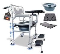 Silla Ducha con Ruedas, Pies Abatibles, Bandeja & Porta Rollo - Comoda Silla Ducha Personas Mayores Mayor Comodidad y Seguridad Elevador WC - Silla Ducha Minusvalidos, WC Personas Mayores
