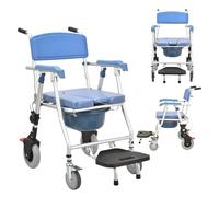 Silla Ducha WC con Ruedas Plegable, Silla de Ducha con Ruedas, 4 en 1 Silla para WC y Ducha, Azul Silla De Ruedas para Ducha Asiento Blando para Personas Mayores y discapacitadas