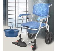 Silla Ducha WC con Ruedas, Silla WC Portátil para Personas Mayores y Minusvalidos 3 en 1 Silla de Ruedas Ducha con Inodoro Incorporado, Silla de baño geriatrica, Asiento Blando 150KG