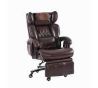 Silla ejecutiva con función de masaje y calefacción, silla ergonómica de oficina de piel sintética con reposapiés, giratoria 360 °, con respaldo ajustable, hasta 150 kg, color marrón