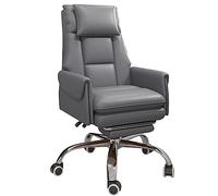 Silla ejecutiva de Oficina, ergonómica y Ajustable, de Cuero sintético, giratoria y cómoda, con reposapiés retráctil, Ruedas y función de inclinación, Color Gris.