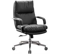 Silla ejecutiva robusta de piel auténtica, giratoria 360°, asiento de gerente ajustable con función mecedora (silla negra)