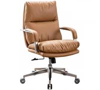 Silla ejecutiva robusta de piel auténtica, giratoria 360°, asiento de gerente ajustable con función mecedora (silla beige)