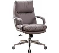 Silla ejecutiva robusta de piel auténtica, giratoria 360°, asiento de gerente ajustable con función mecedora (silla gris)